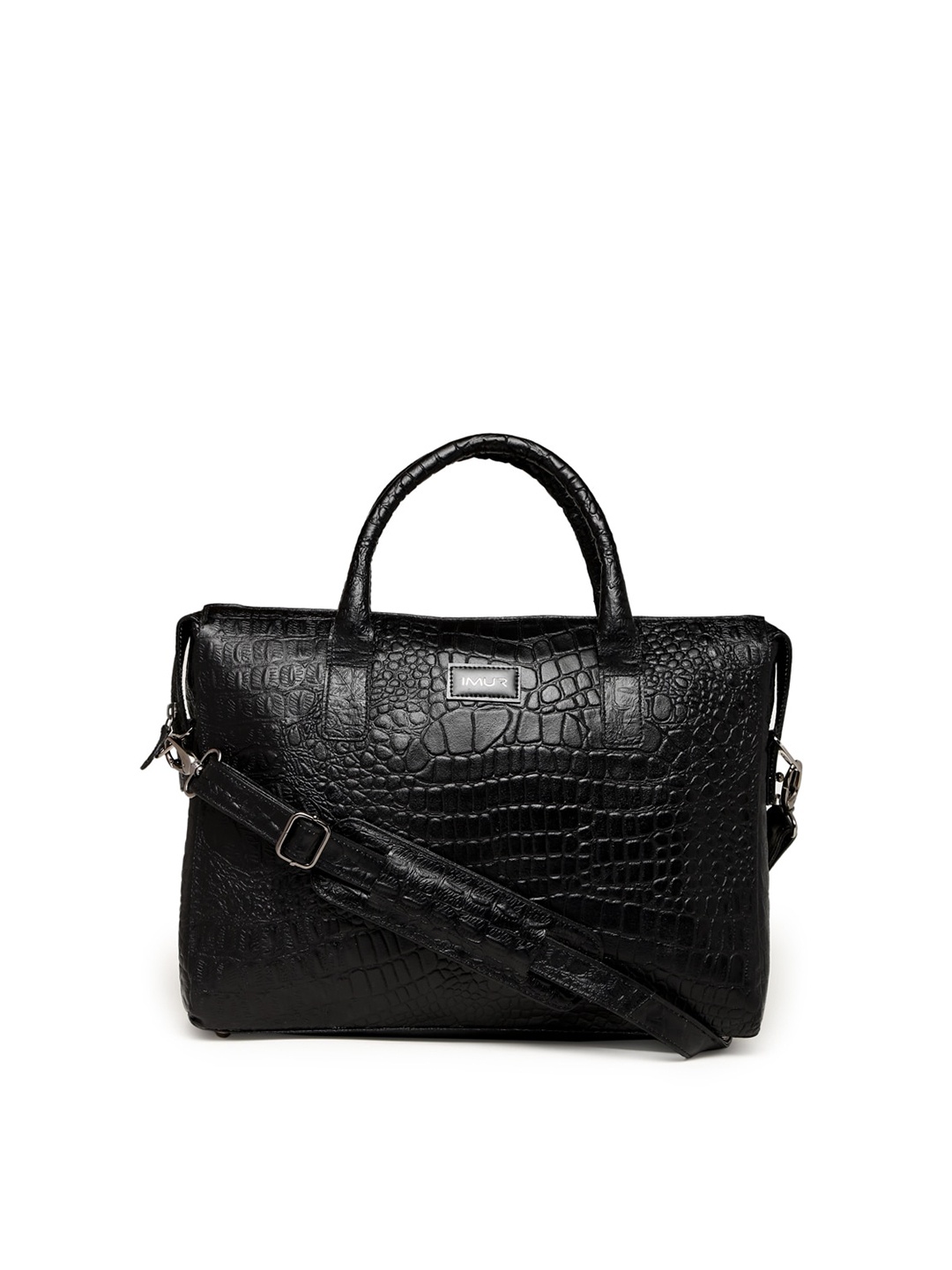 

IMUR Unisex Black Animal Print Textured 15 Inch Leather Laptop Bag
