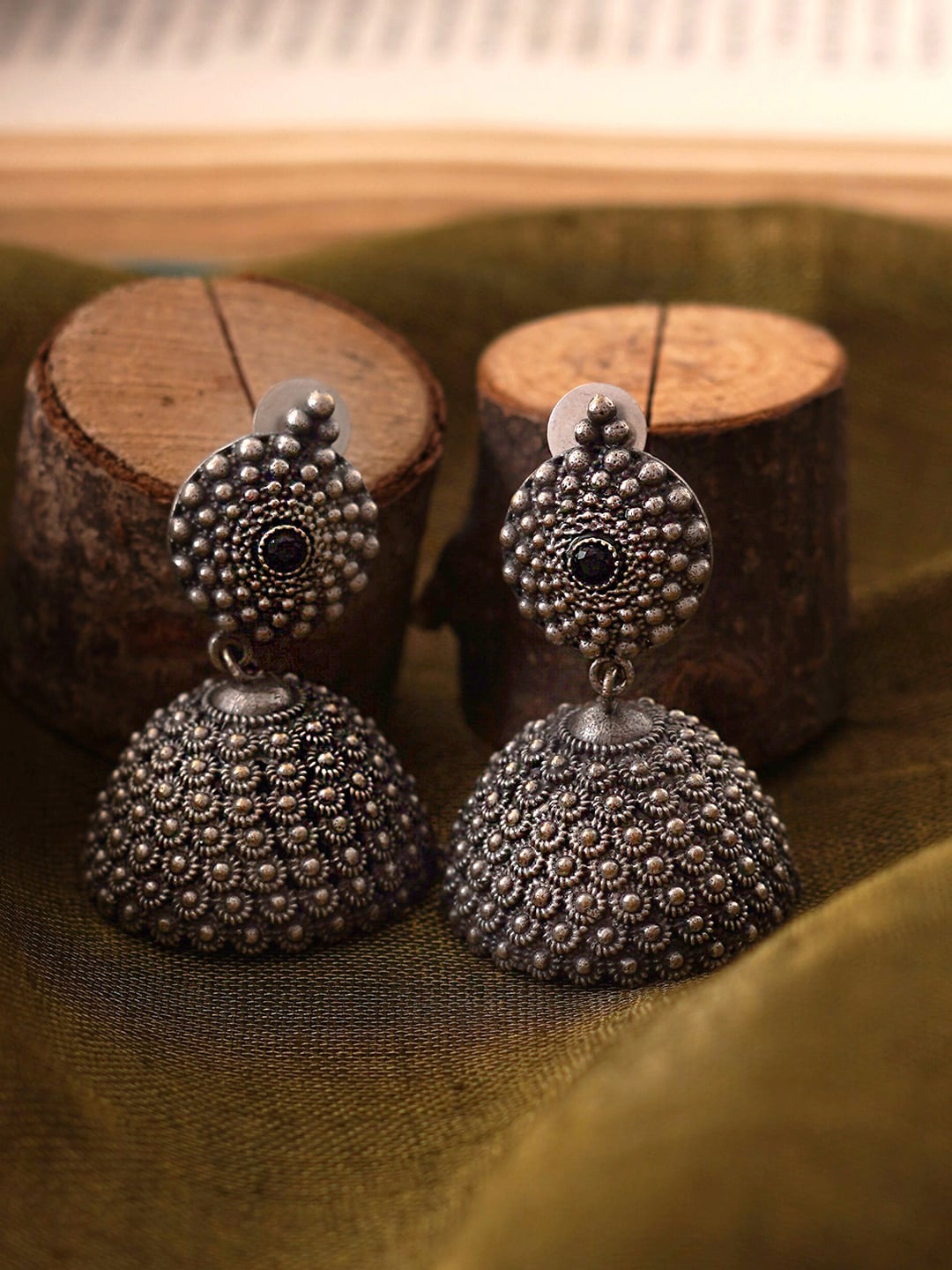 

TEEJH Silver-Plated German silver Antique Dome Shaped Jhumkas