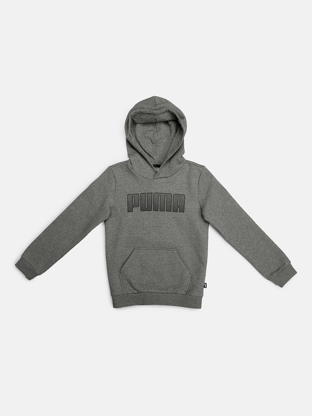 

Puma Boys Charcoal Grey & Black Printed Hooded Sweatshirt