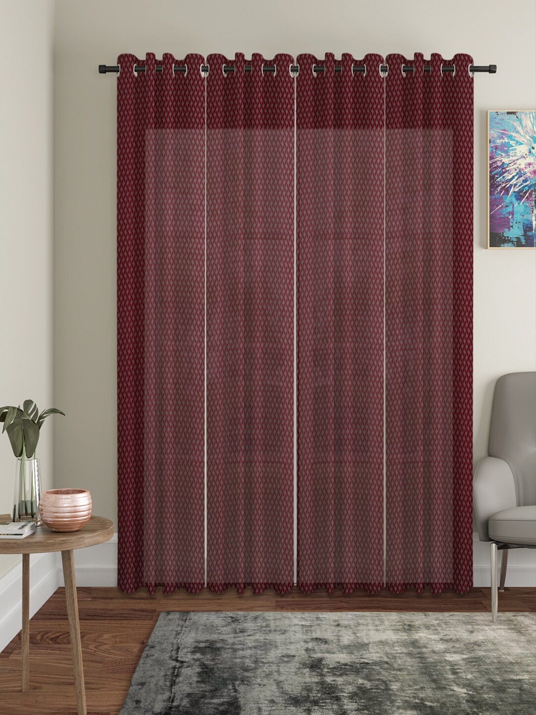 

HOSTA HOMES Maroon Set of 4 Geometric Door Curtain