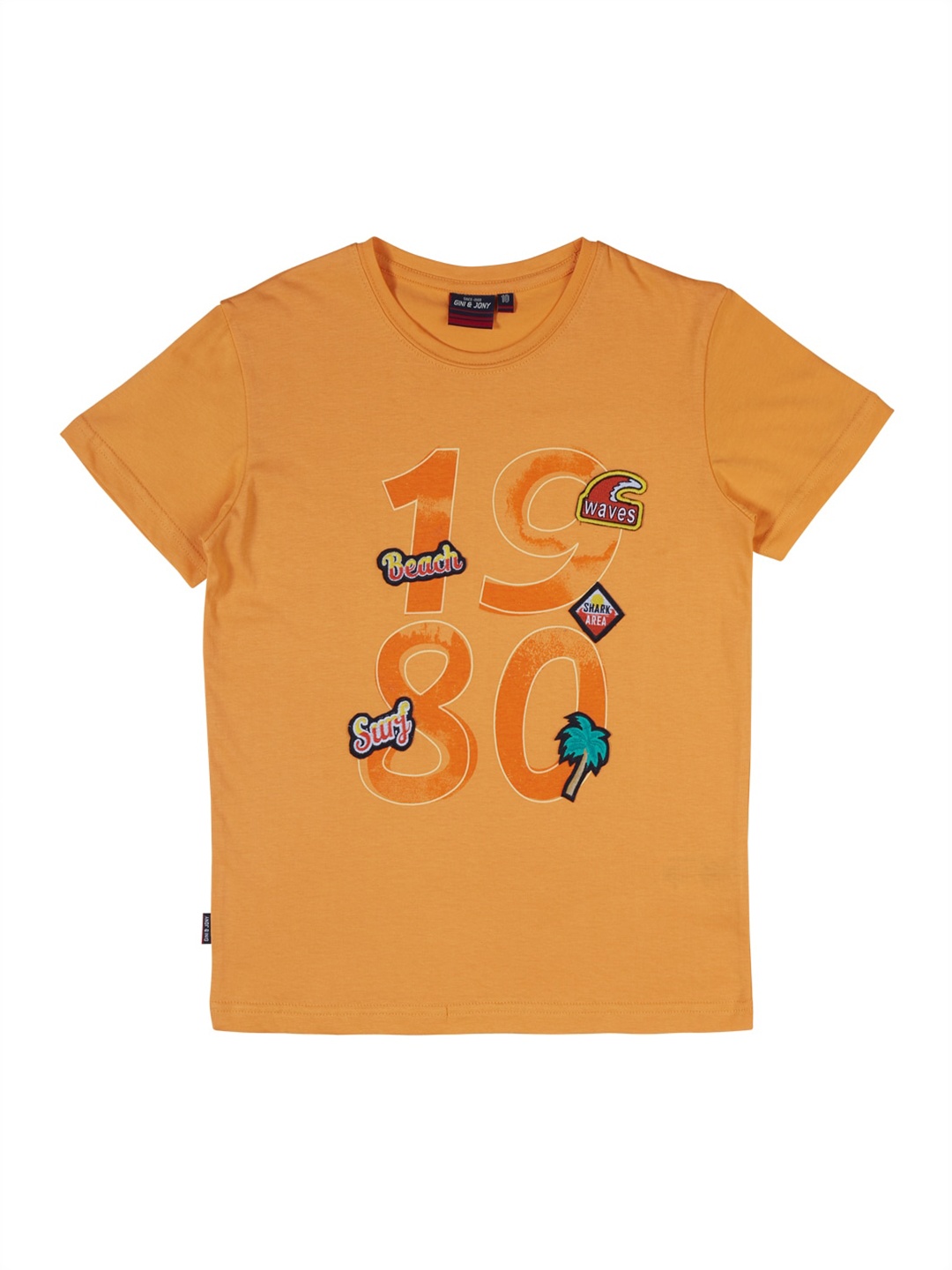 Gini and Jony Boys Orange Printed Pure Cotton T-shirt