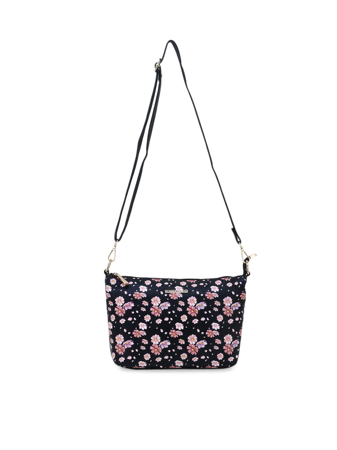 

WOMEN MARKS Black Floral Printed PU Oversized Swagger Sling Bag