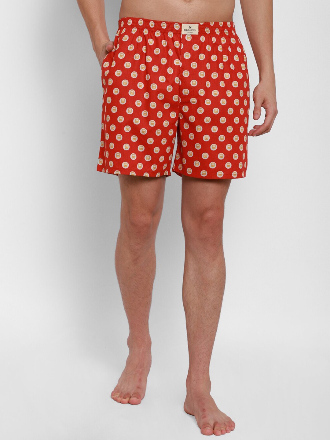 

cape canary Men Red & White Printed Pure Cotton Boxers CCAMBXYELOWBUS