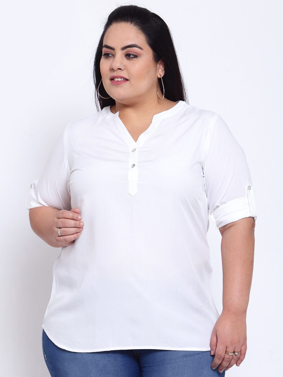 

plusS Women White Shirt Style Linen Top