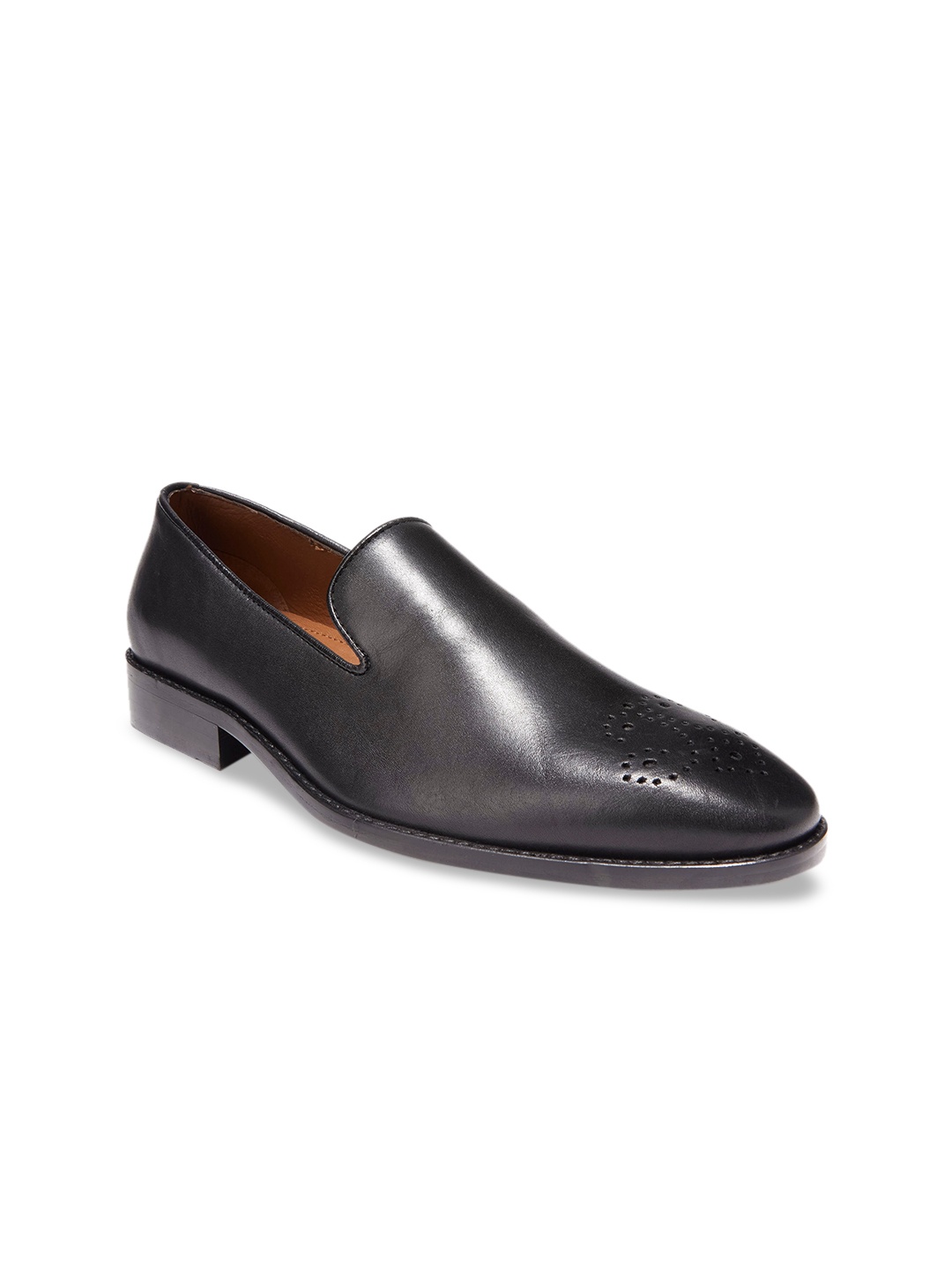 

dmodot Men Black Solid Leather Formal Slip-Ons