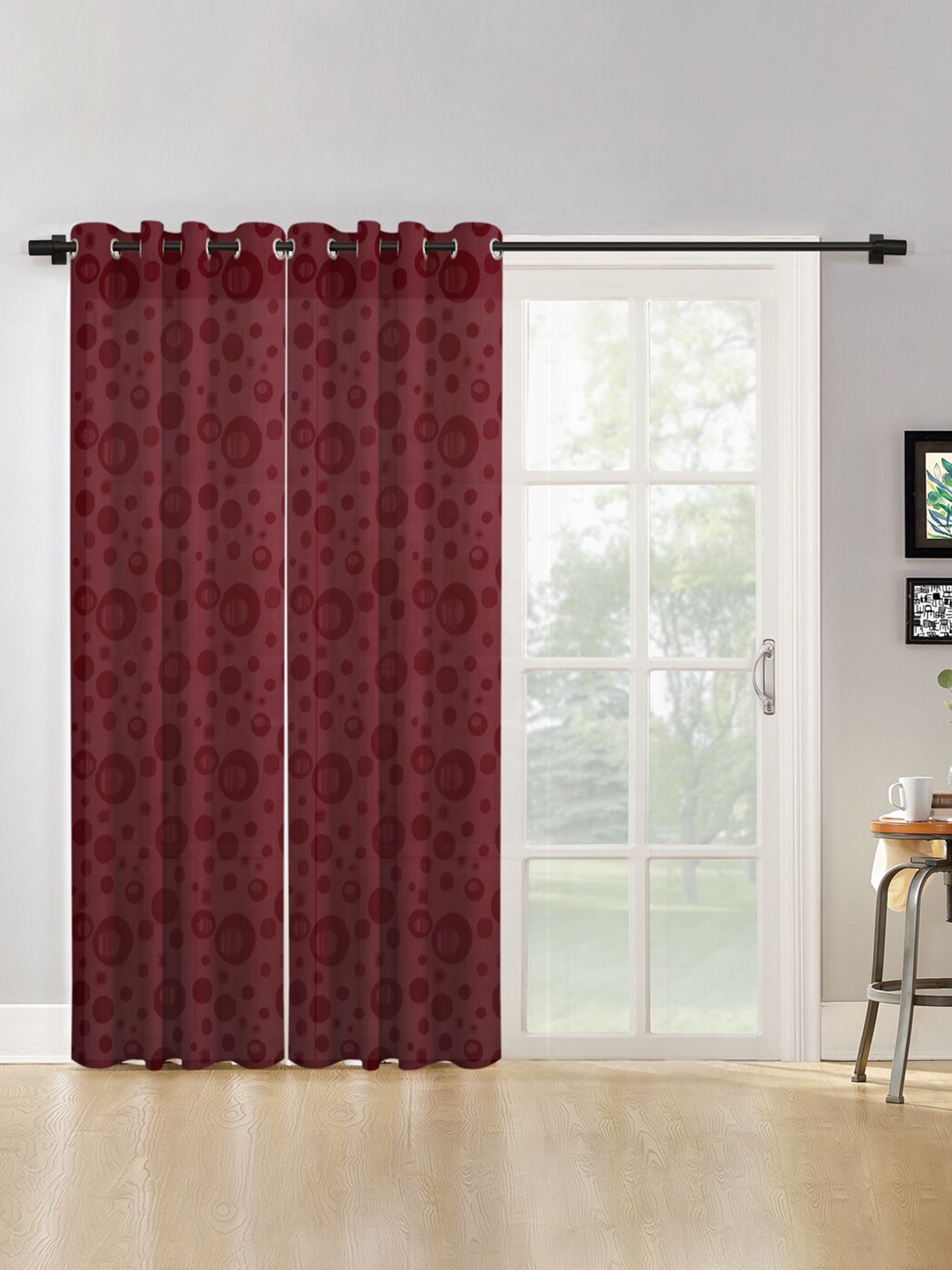 

HOSTA HOMES Maroon Set of 2 Geometric Long Door Curtain