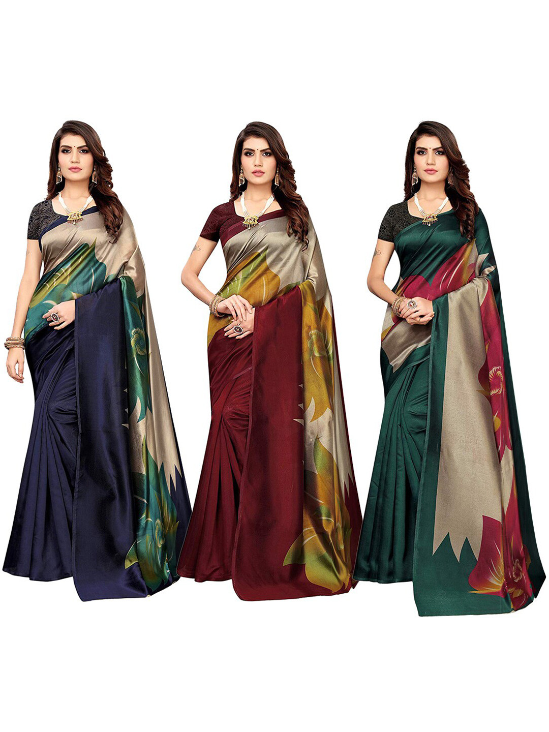 

KALINI Pack Of 3 Multicoloured Colourblocked Half and Half Saree, Multi