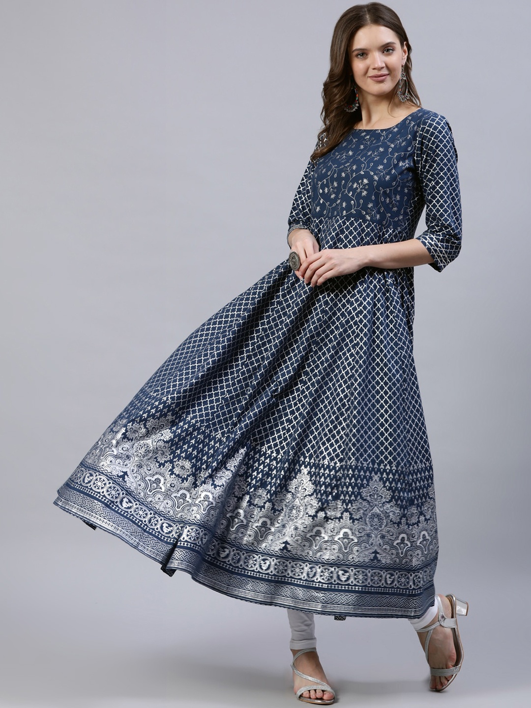 

Jaipur Kurti Women Navy Blue Ethnic Motifs Printed Anarkali Kurta