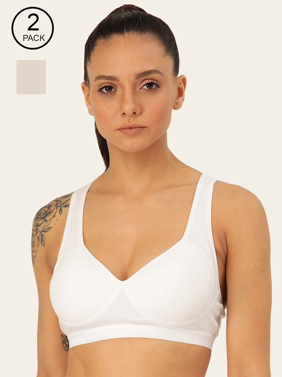

Lady Lyka Pack of 2 Full Coverage Lightly Padded Workout Bra, White