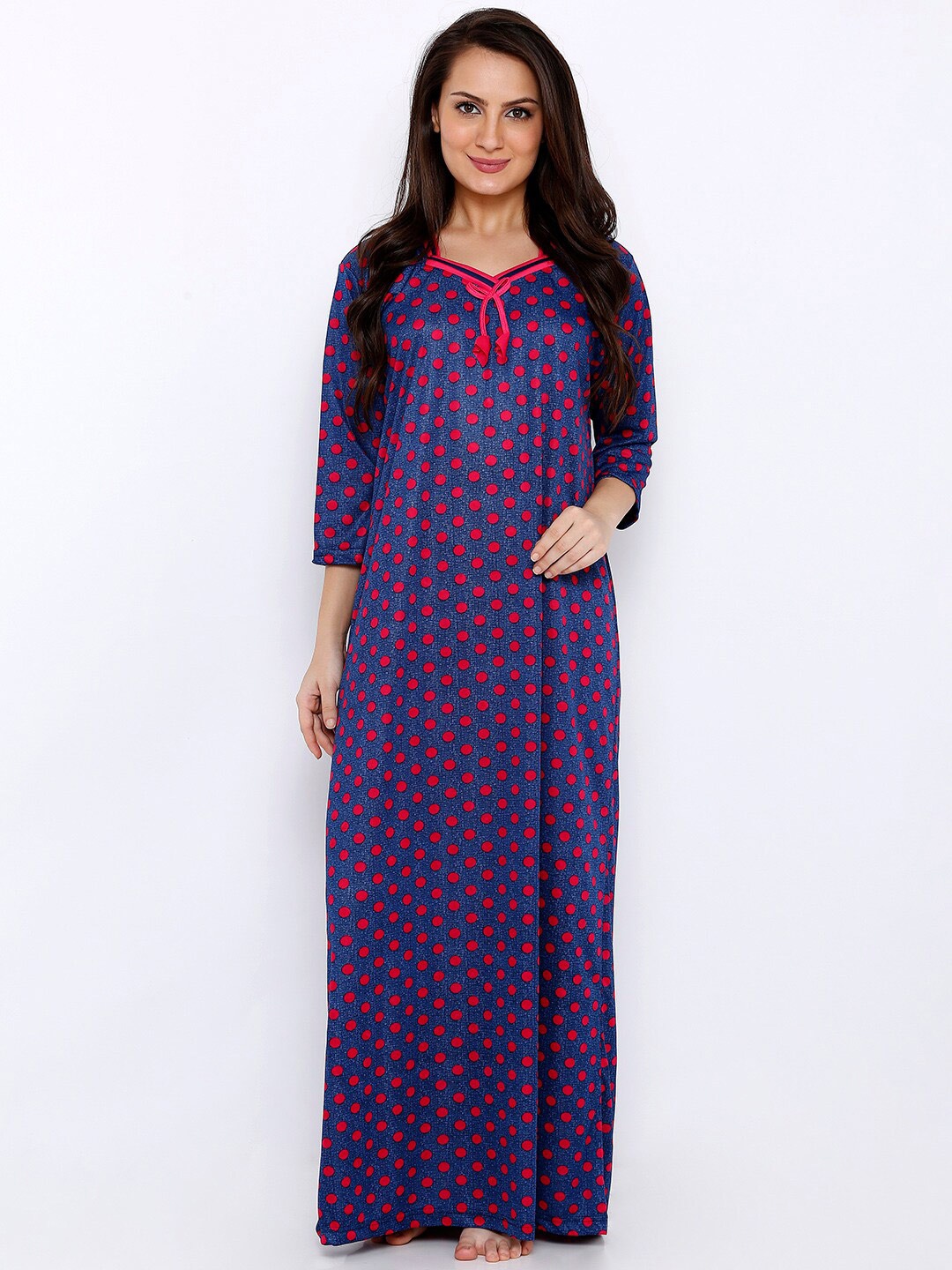 

Pretty Awesome Navy Blue Printed Maxi Nightdress