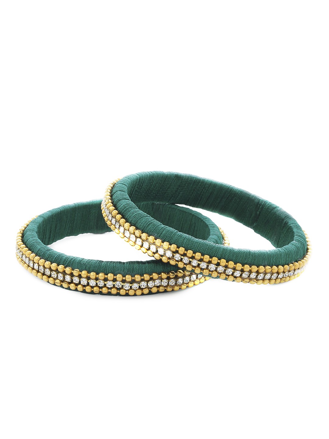 

AKSHARA Set Of 2 Green & White Stone-Studded & Beaded Handcrafted Bangles