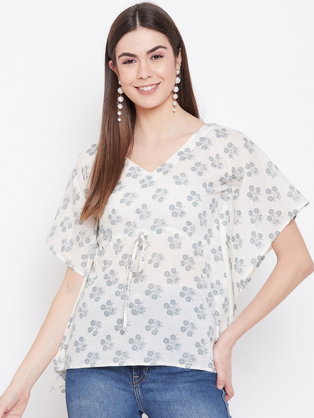 

sandy AND ritz Cream-Coloured Floral Regular Sustainable Top