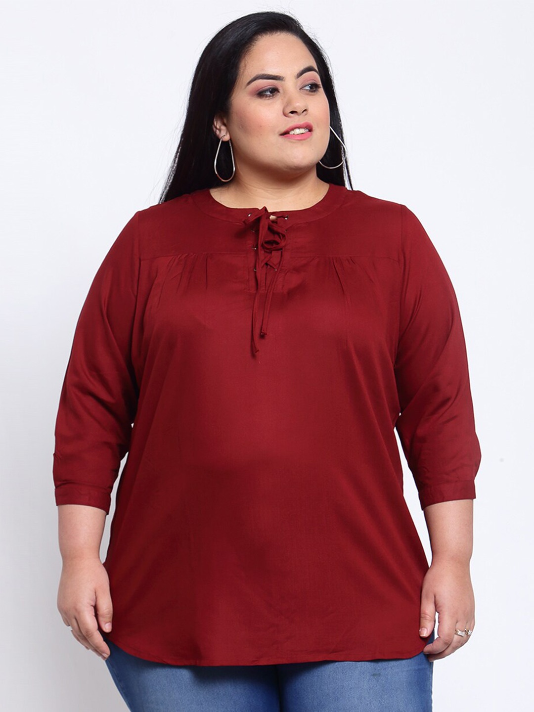 

plusS Maroon Tie-Up Neck Regular Top