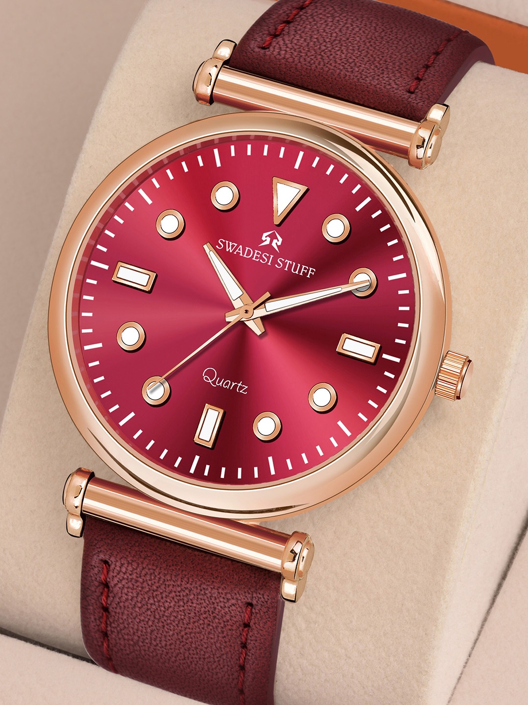 

SWADESI STUFF Unisex Multicoloured Embellished Dial & Multicoloured Leather Straps Analogue Watch, Maroon