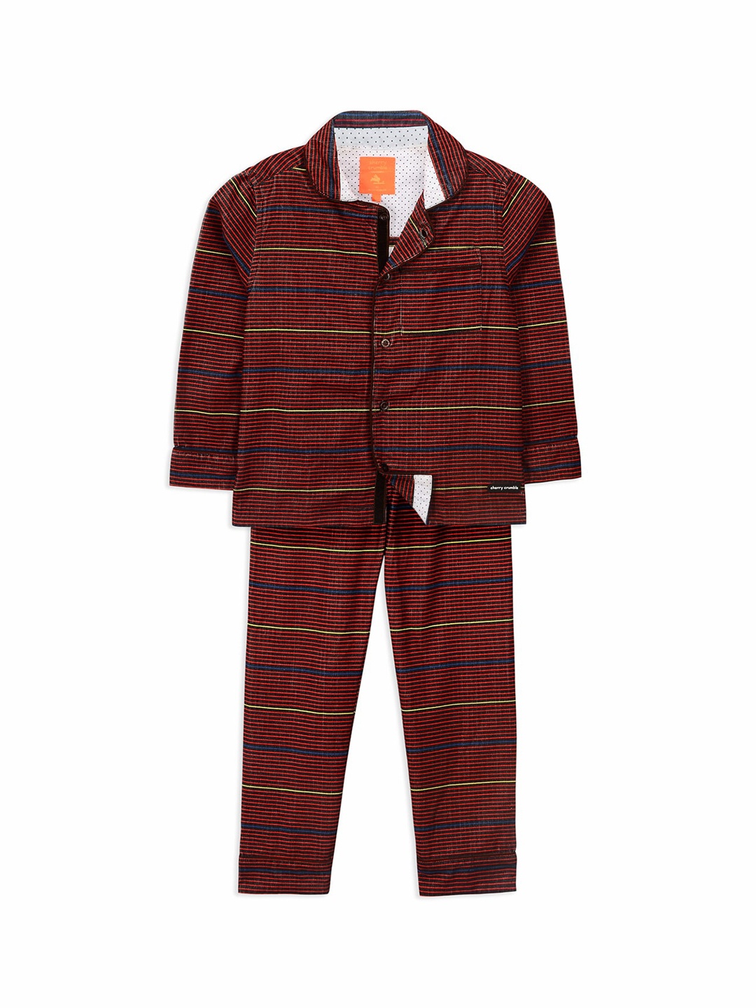 

Cherry Crumble Unisex Kids Maroon & Blue Striped Night suit