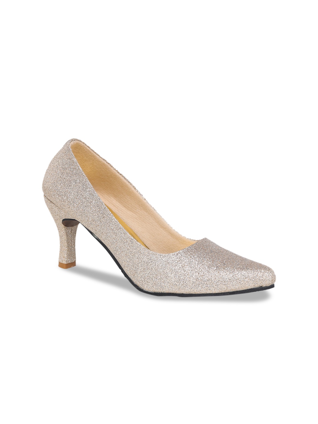 

LONDON STEPS Beige Textured Slim Heeled Pumps