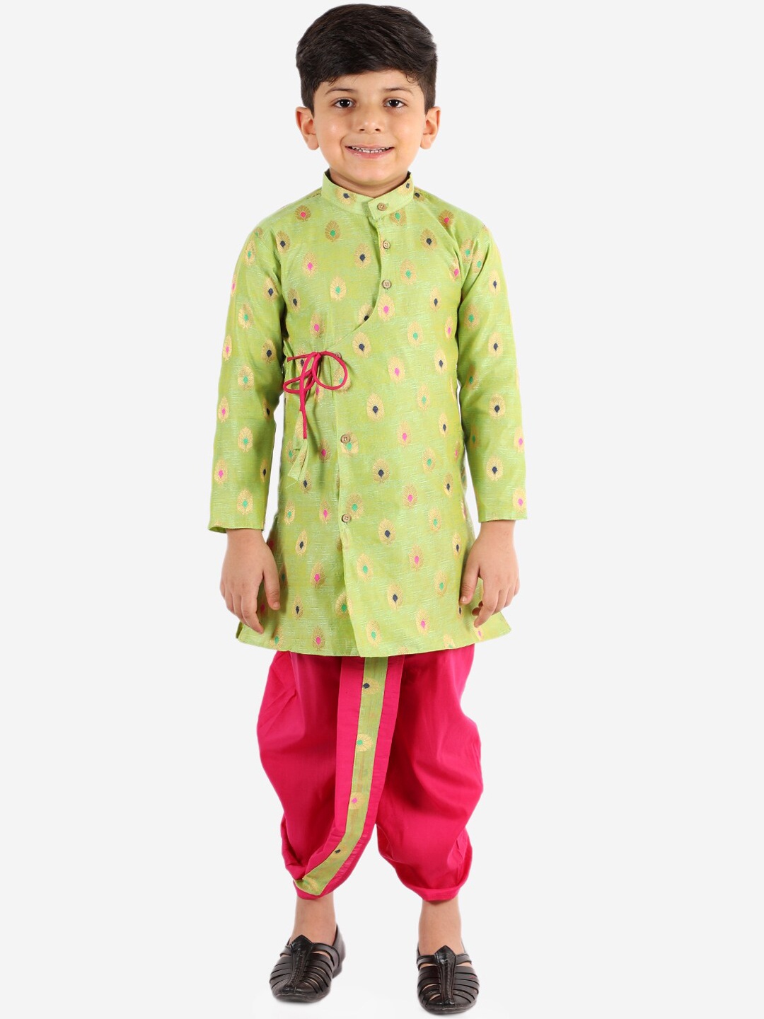 

KID1 Boys Green Ethnic Motifs Printed Angrakha Sherwani with Dhoti Pants