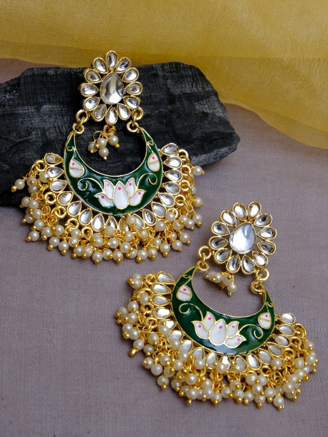 Crunchy Fashion Gold-Toned Contemporary Chandbalis Earrings