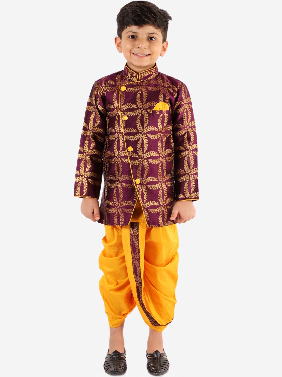 

KID1 Boys Purple Ethnic Motifs Printed Angrakha Sherwani with Dhoti Pants