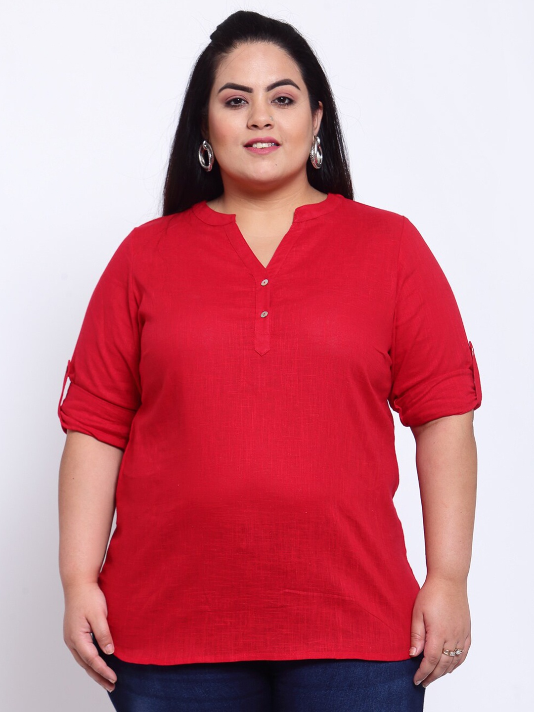 

plusS Red Mandarin Collar Regular Top