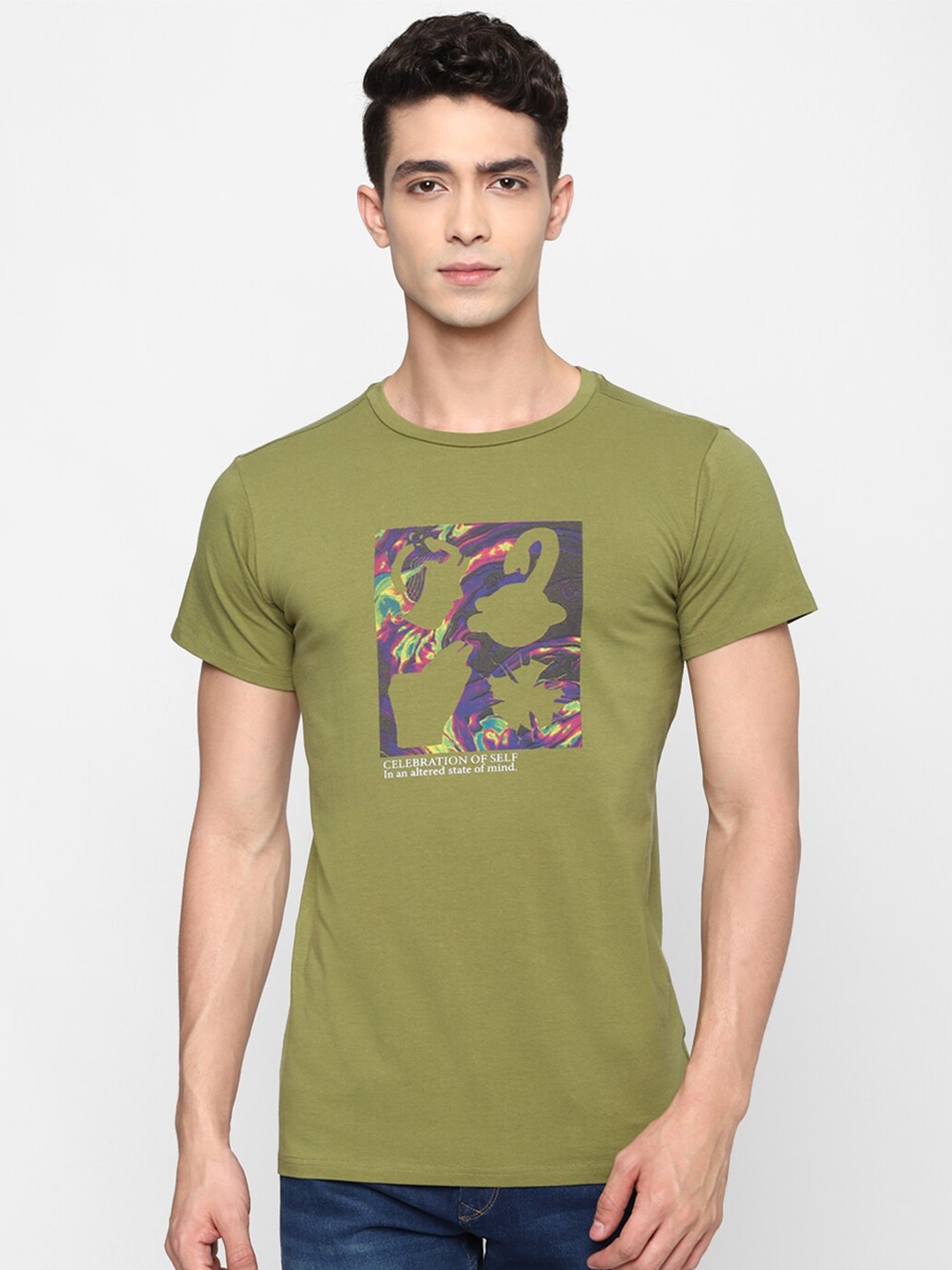 FOREVER 21 Men Green Graphic Printed T-shirt