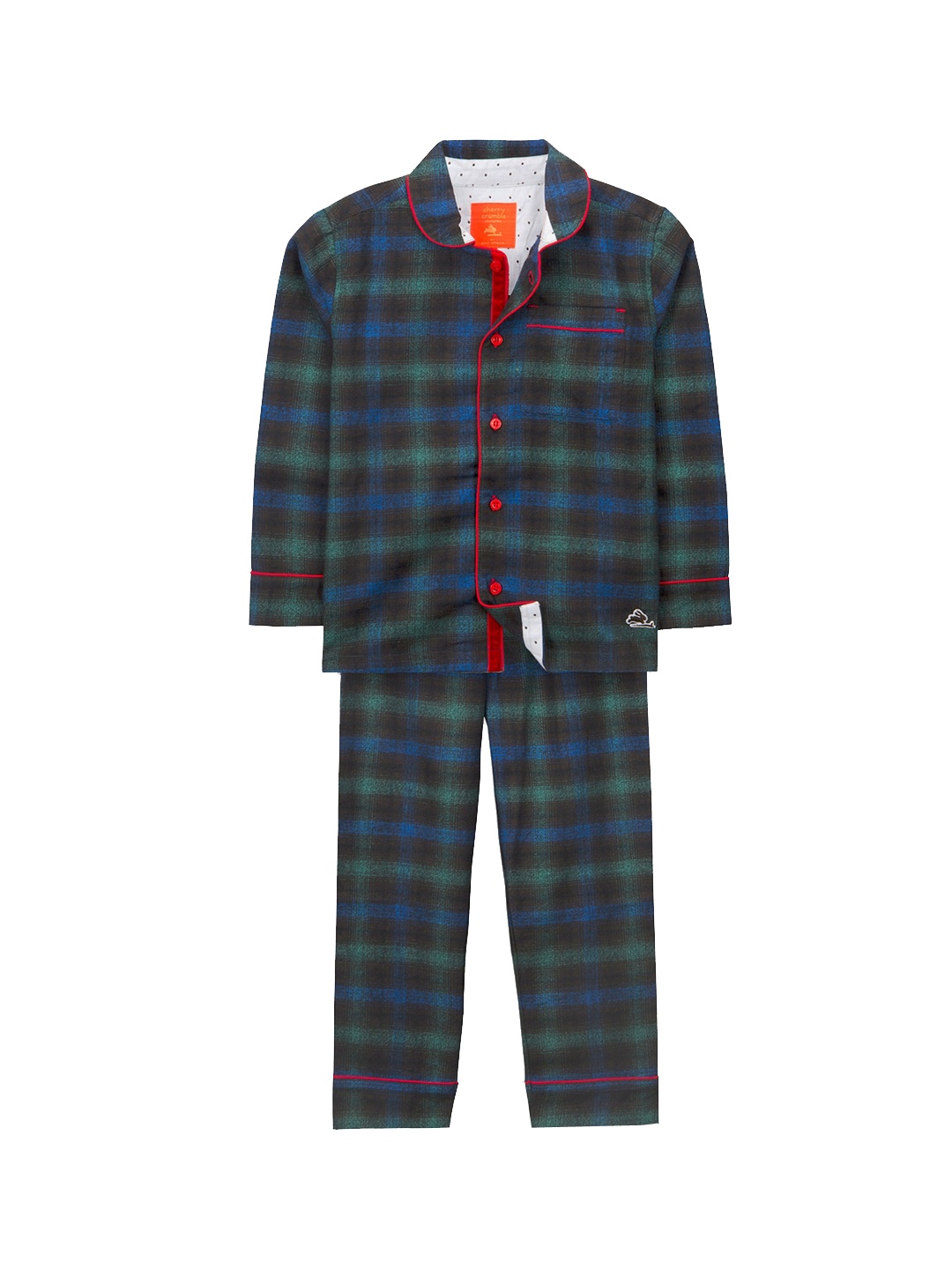 Cherry Crumble Unisex Kids Green & Blue Checked Night suit