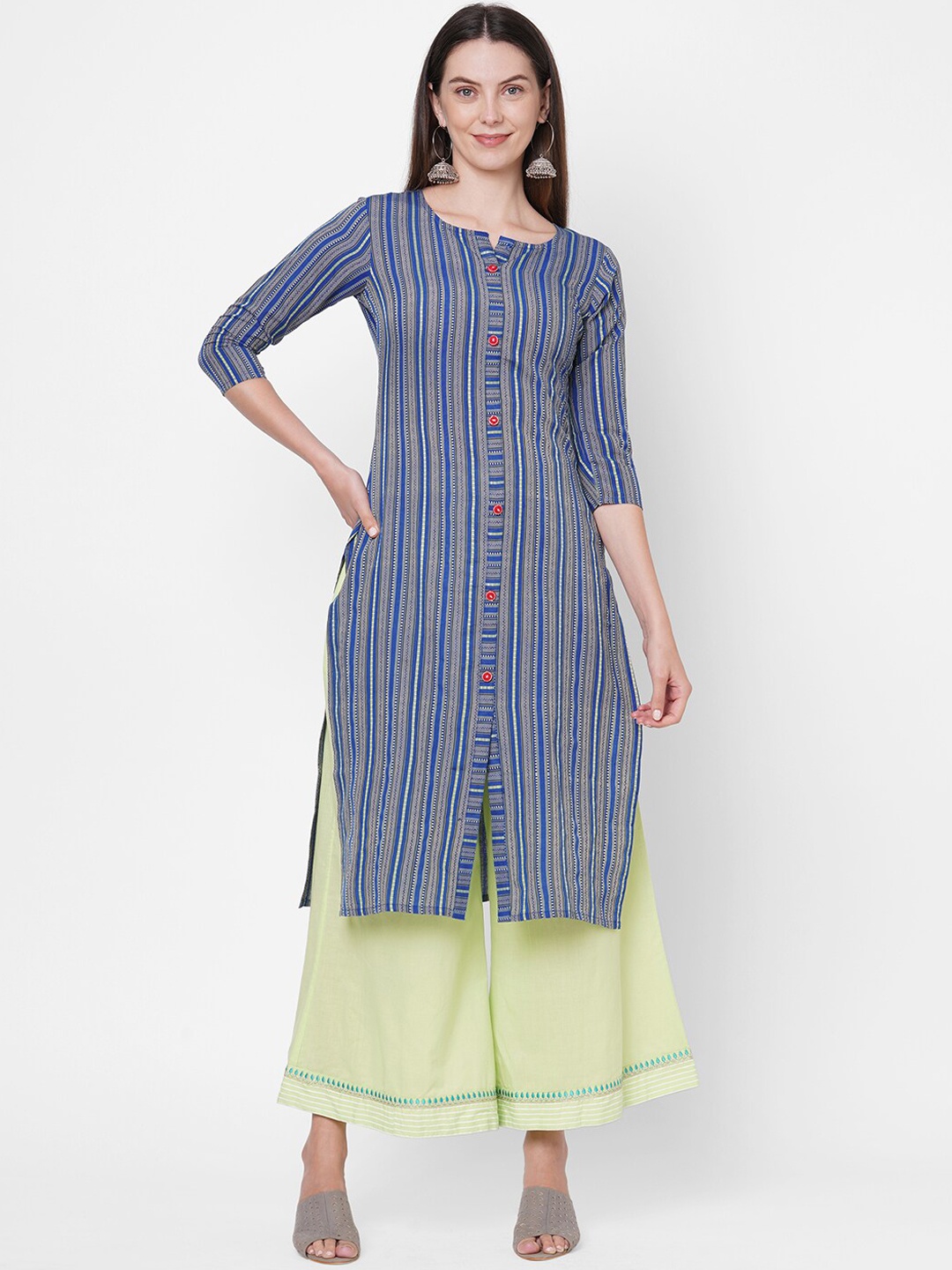 

FASHOR Women Blue Striped Multi Slits Kurta