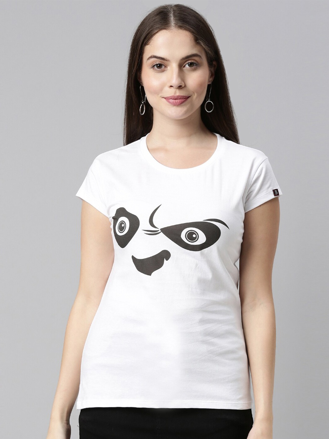 Bushirt Women White Printed Pure Cotton T-shirt