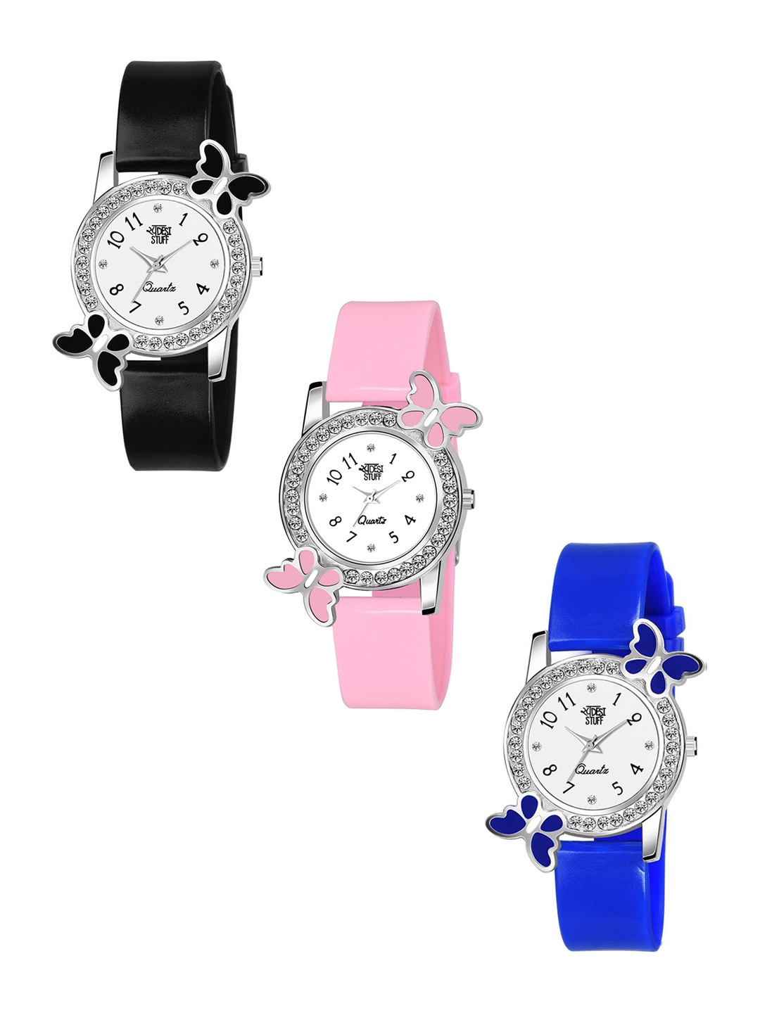 

SWADESI STUFF Women Pack Of 3 Silicon Straps Analogue Watch, Black