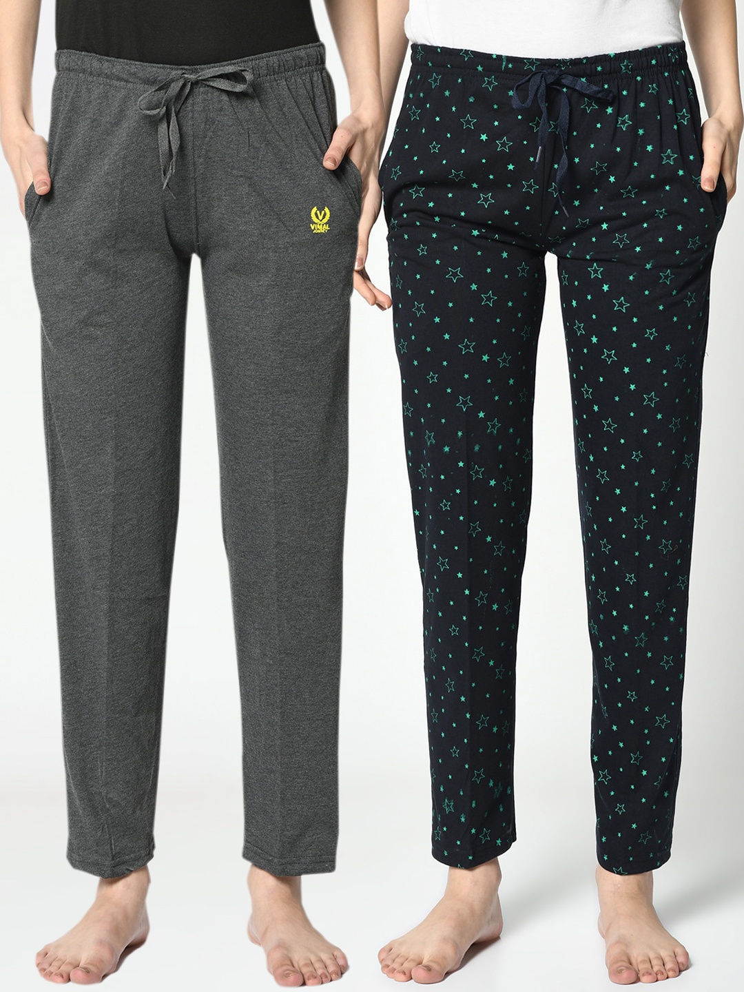 

VIMAL JONNEY Women Pack Of 2 Lounge Pants, Navy blue