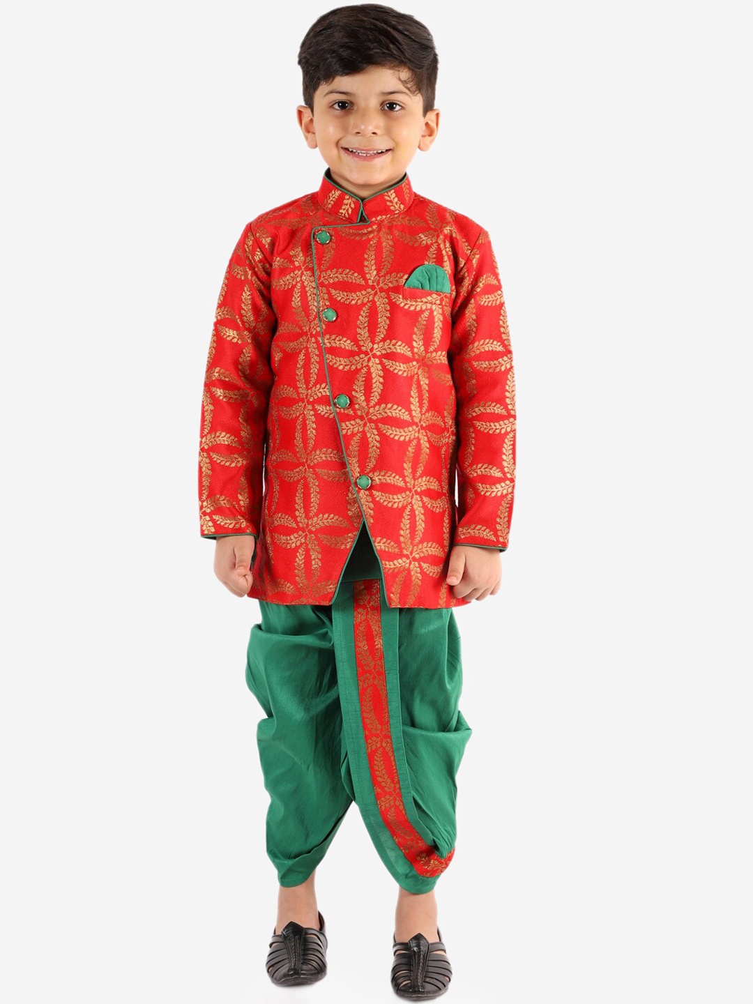 

KID1 Boys Red Ethnic Motifs Printed Kurta with Dhoti Pants