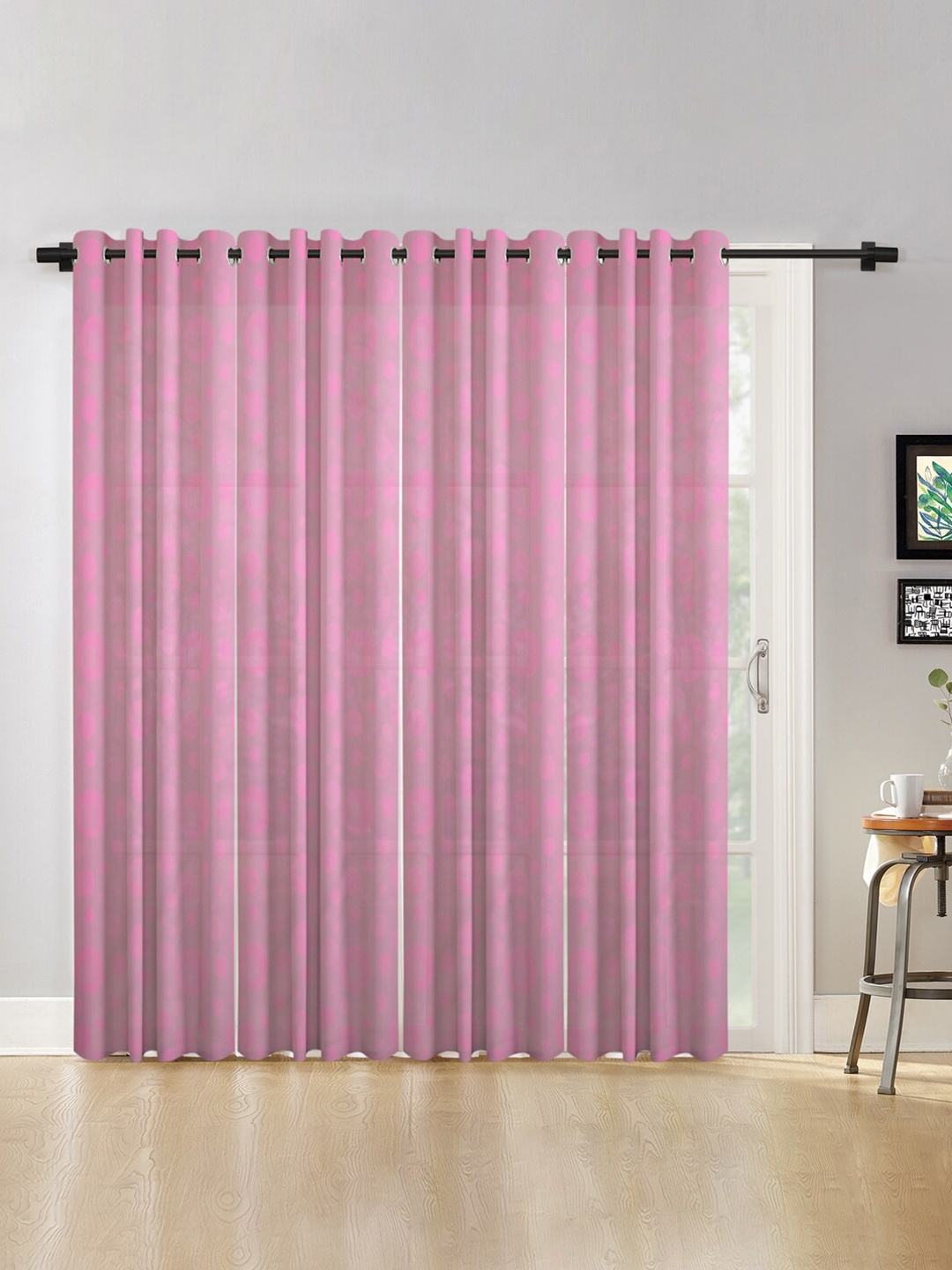 

HOSTA HOMES Pink Set of 4 Geometric Long Door Curtain