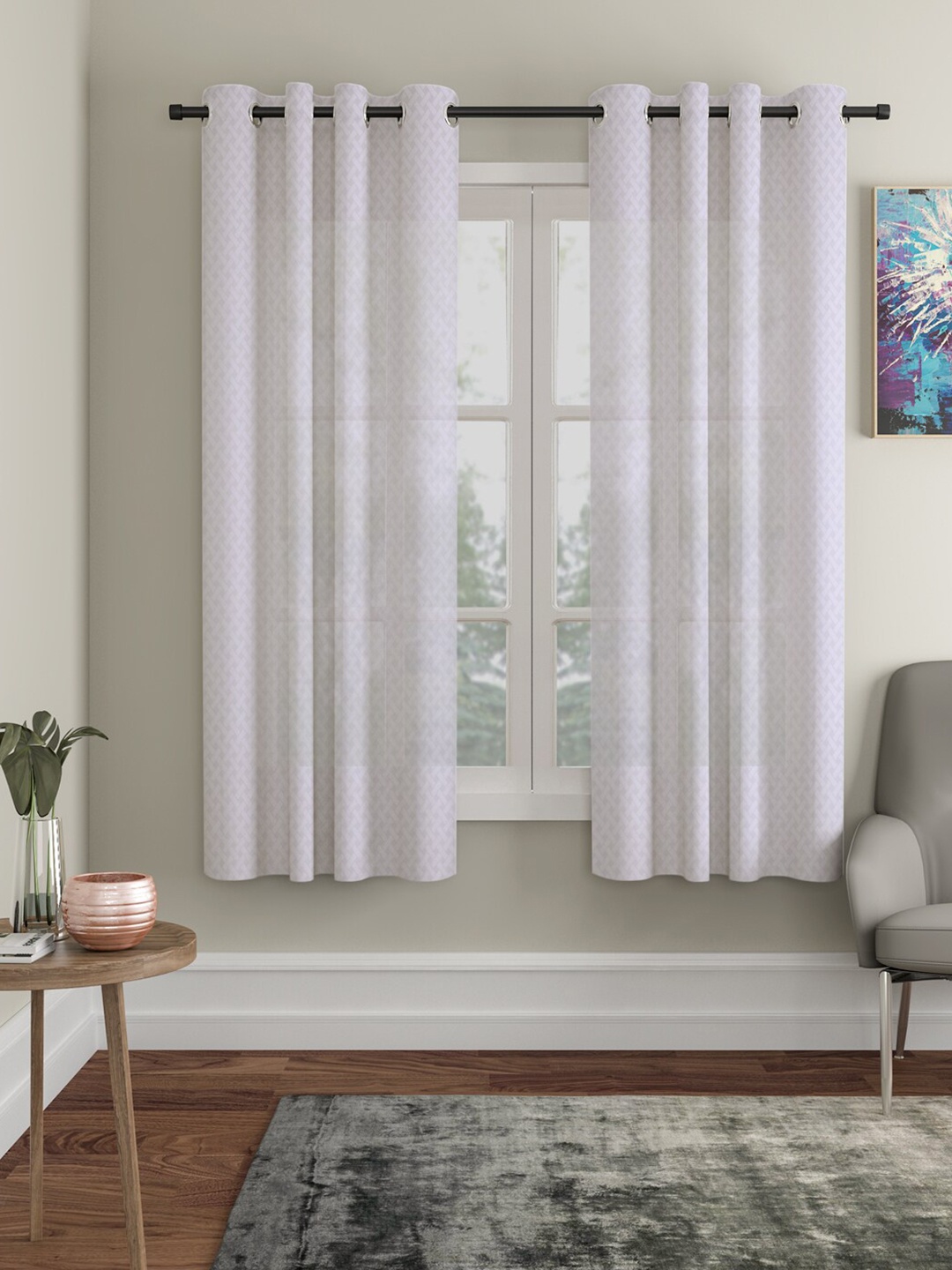 HOSTA HOMES White Set of 2 Geometric Window Curtain