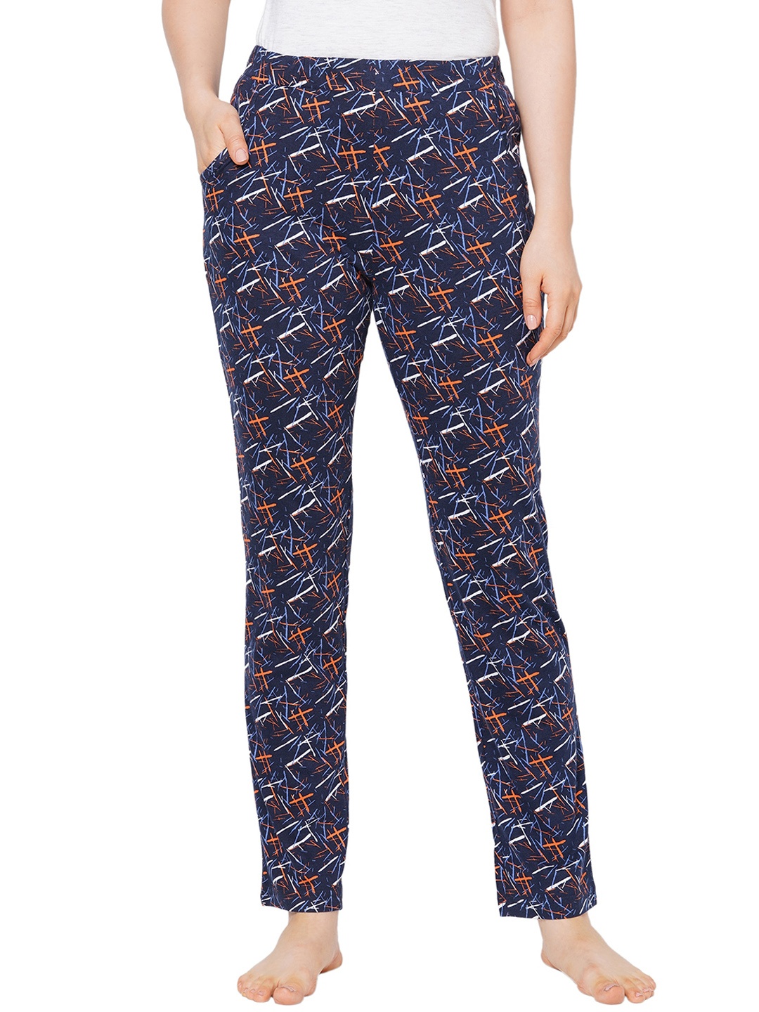 

Sweet Dreams Women Navy Blue & Orange Printed Lounge Pants