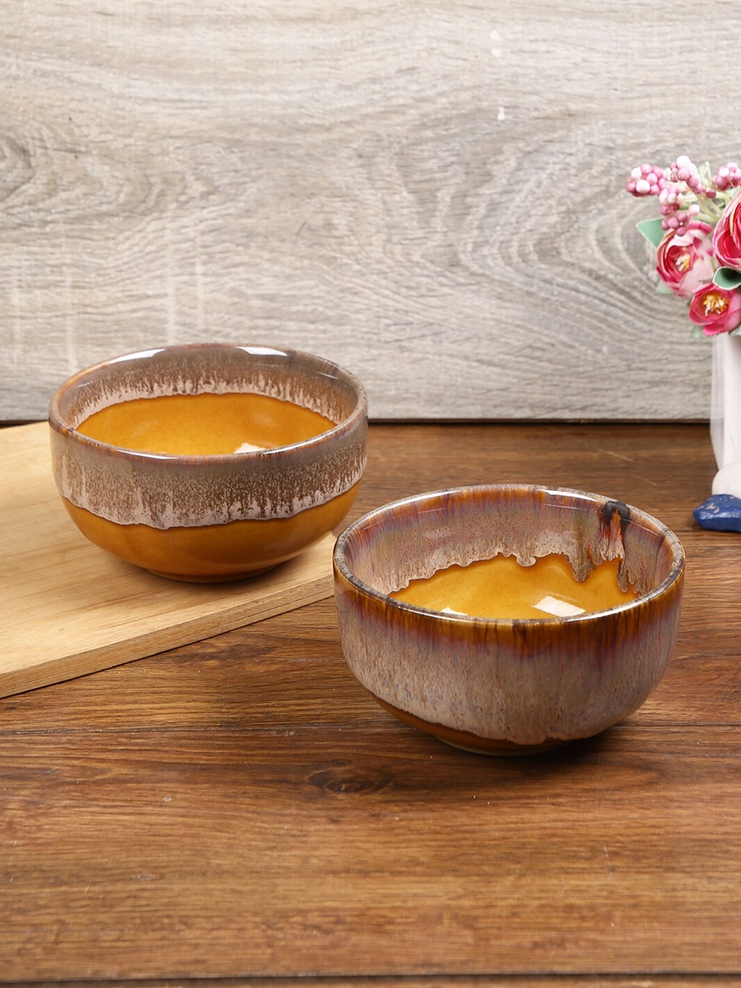 Aapno Rajasthan 2 Brown Pieces Printed Ceramic Glossy Bowls