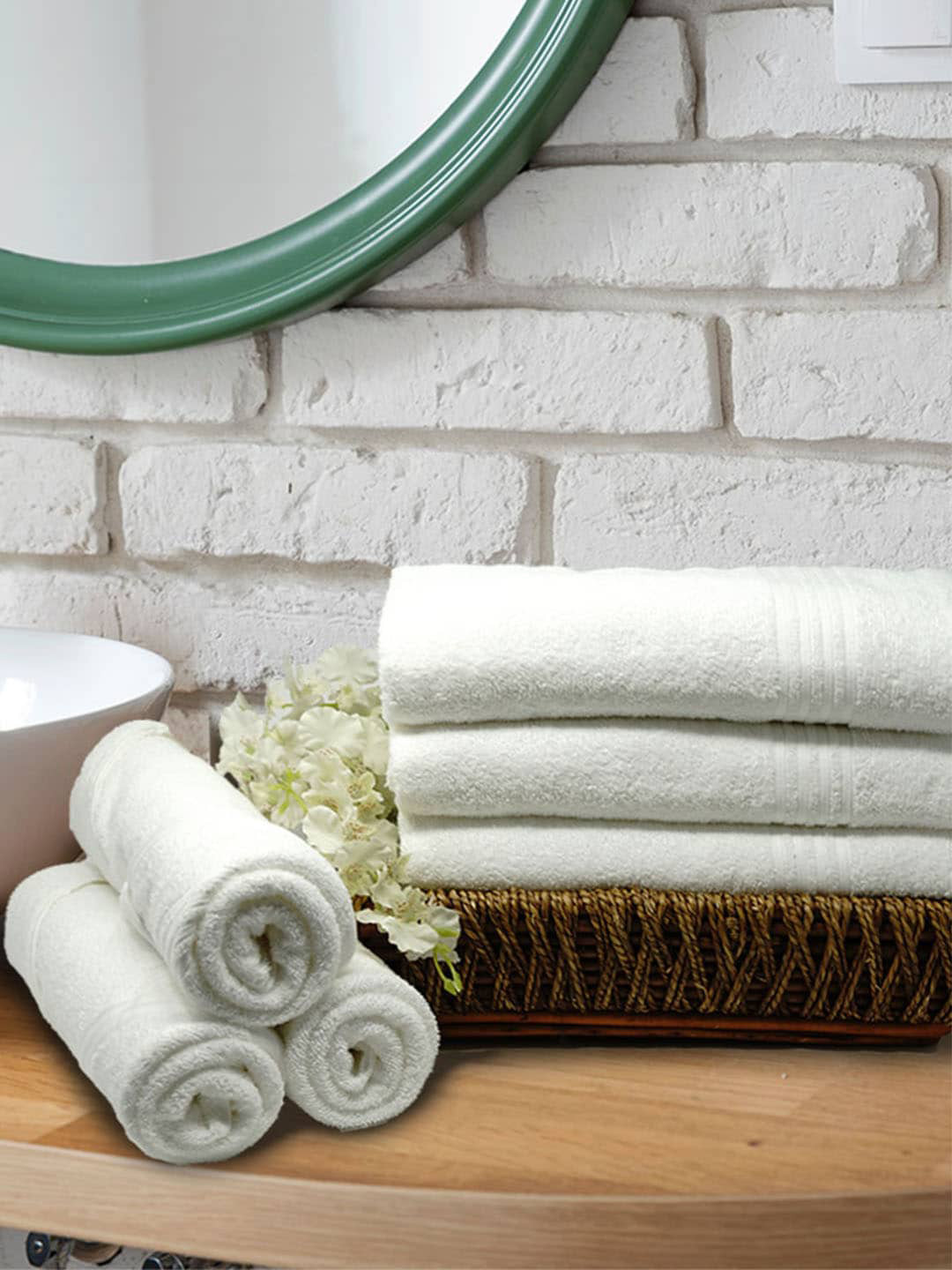 

MYTRIDENT Set Of 6 White Anti Microbial Tri-Safe 380 GSM Pure Cotton Towels