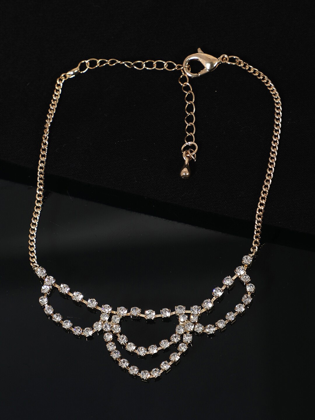 

AQUASTREET Gold-Plated & White Crystal-Studded Layered Anklet