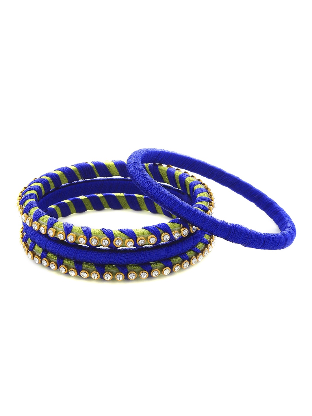 

AKSHARA Set Of 4 Blue & White Stone-Studded Handcrafted Bangles