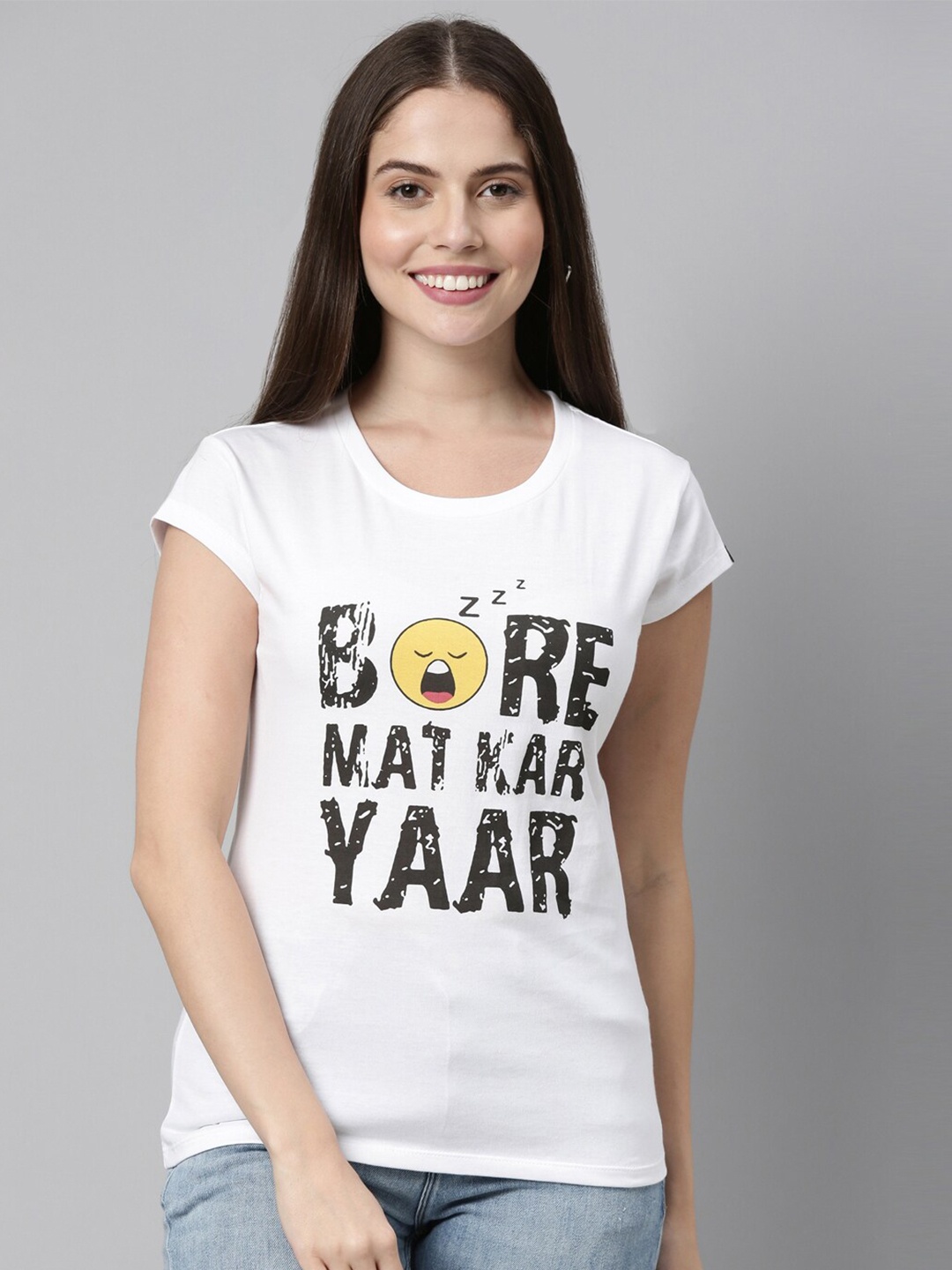 

Bushirt Women White Typography Printed T-shirt