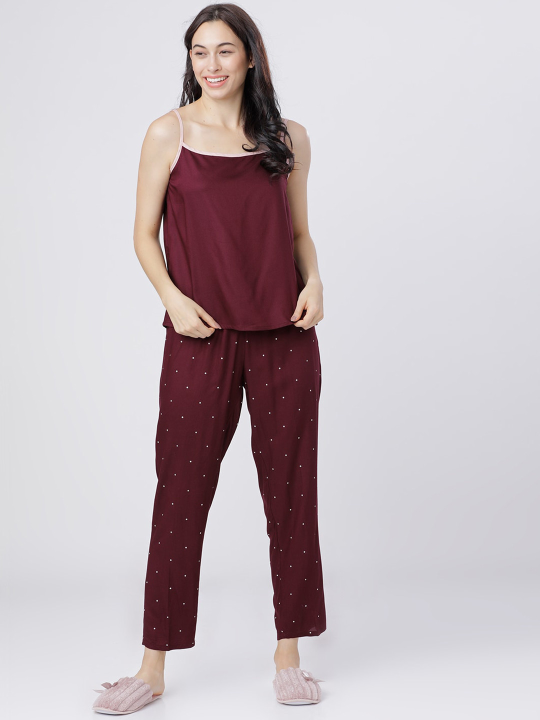 

Tokyo Talkies Women Burgundy & White Printed Night suit