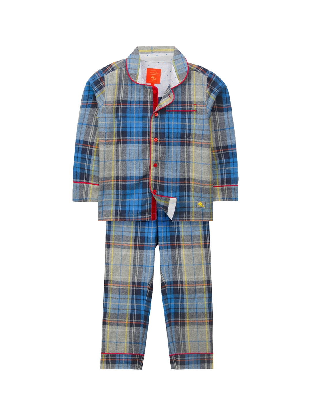 

Cherry Crumble Unisex Kids Blue & Grey Checked Night suit