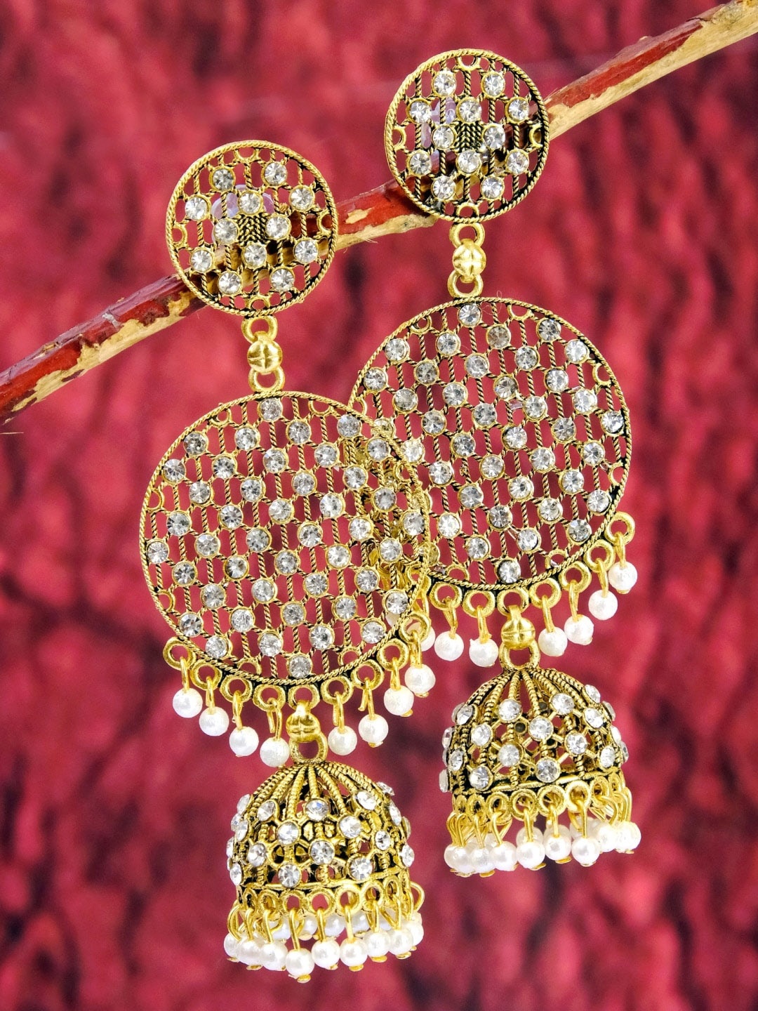 

Crunchy Fashion Gold-Toned Circular Jhumkas Earrings