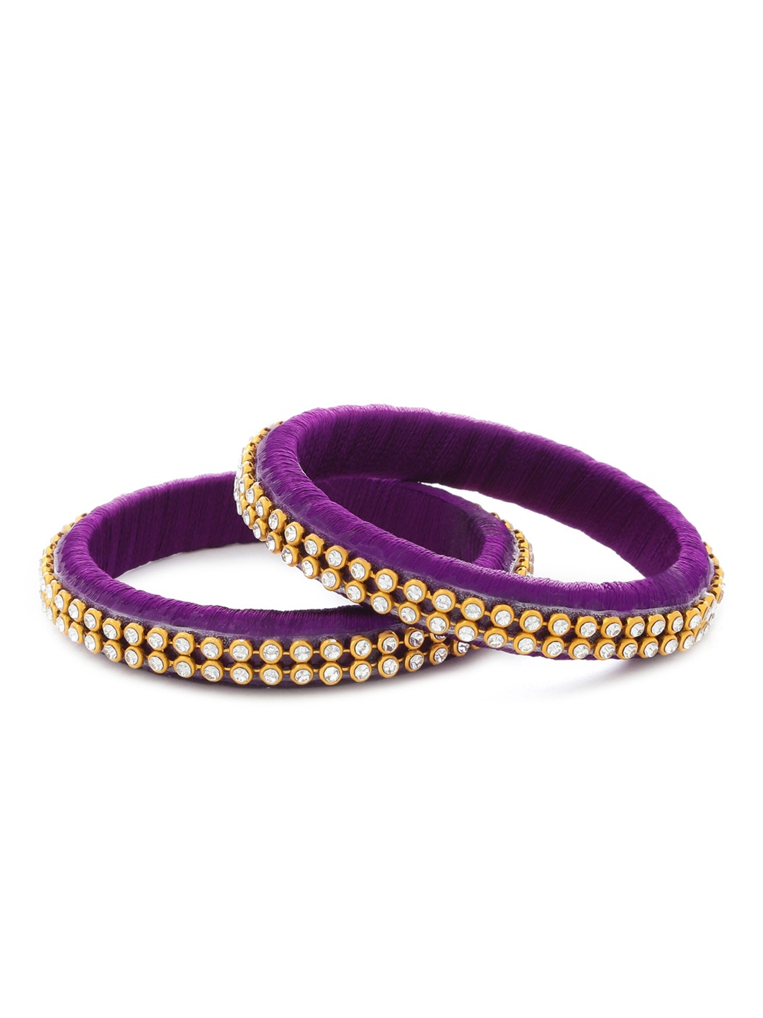 

AKSHARA Set Of 2 Purple & White Stone-Studded Handcrafted Bangles