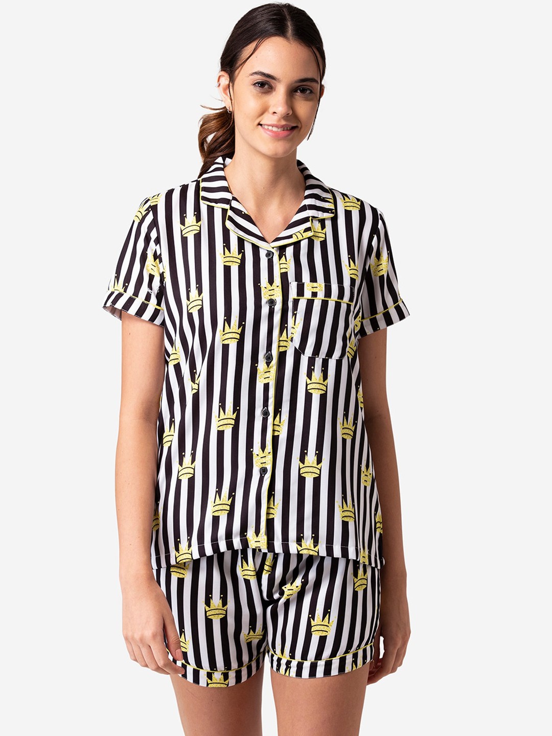 

Bellofox Women Black & White Printed Night Suit