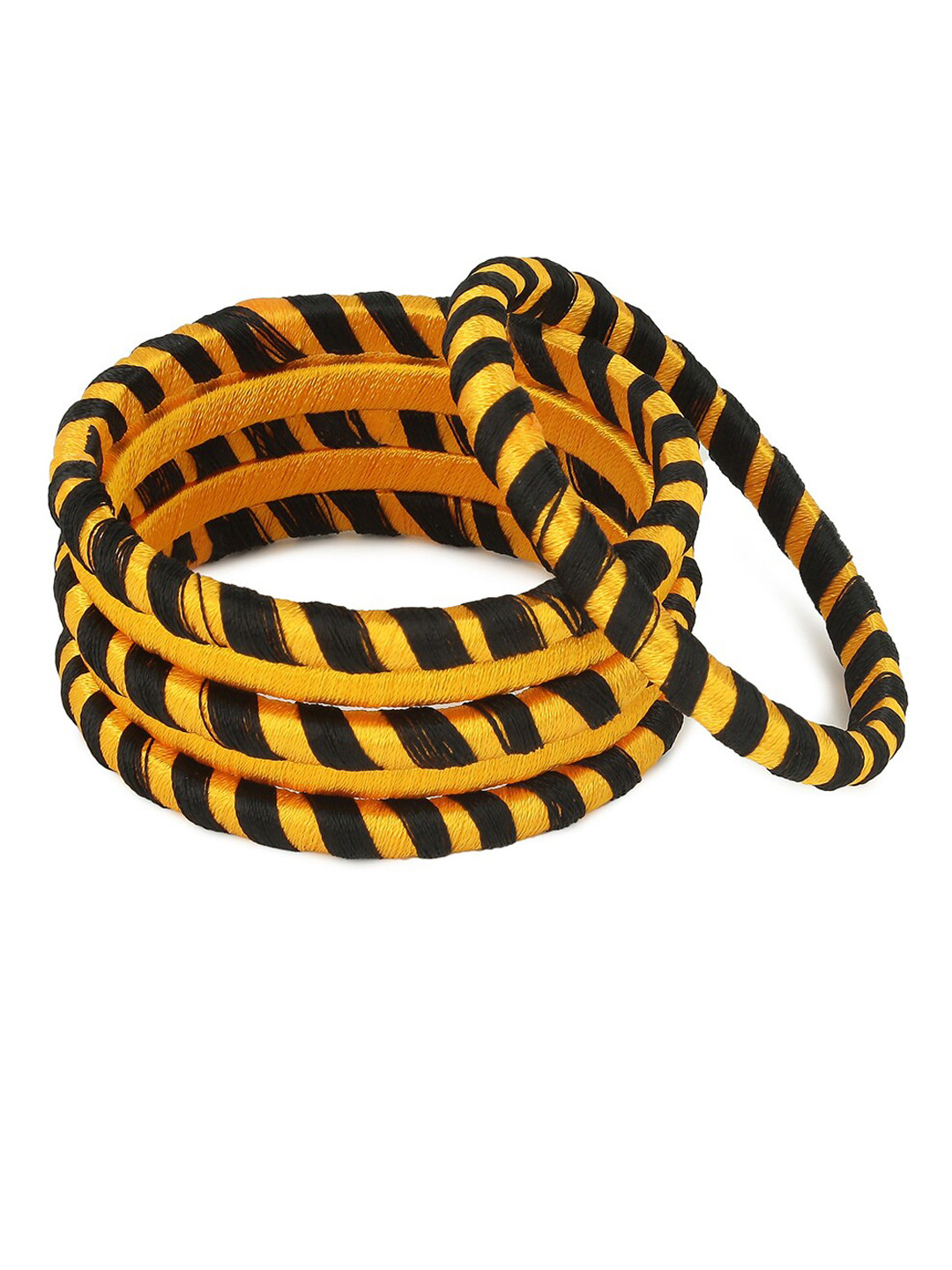 

AKSHARA Set Of 6 Gold-Toned & Black Silk Thread Handcrafted Bangles