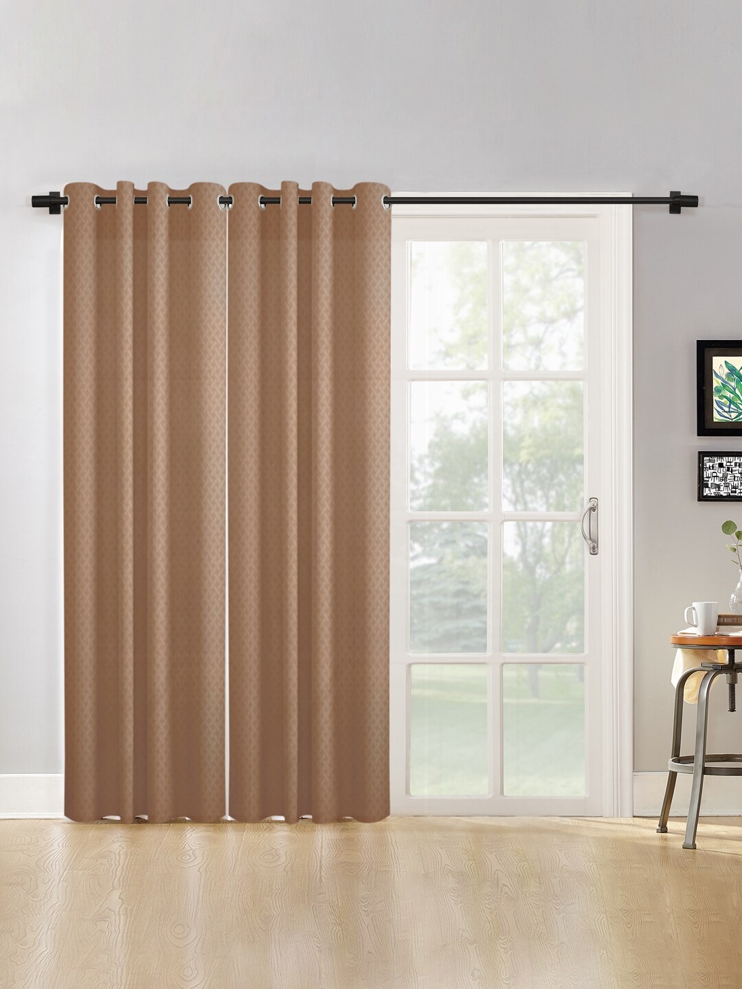 HOSTA HOMES Brown Set of 2 Geometric Long Door Curtain