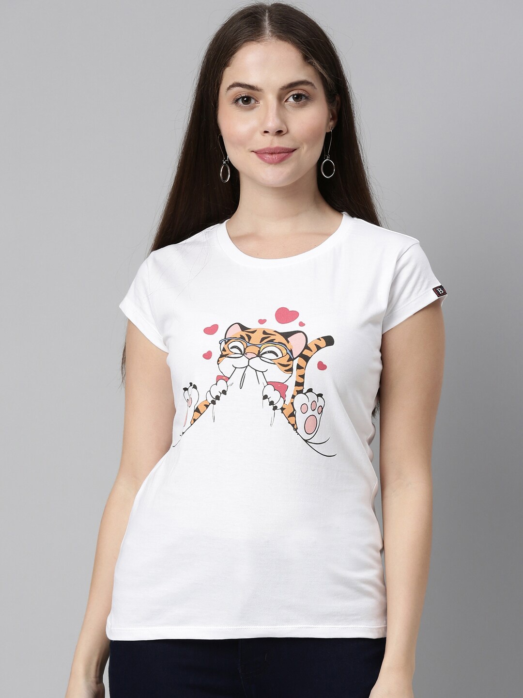 

Bushirt Women White Printed Pure Cotton T-shirt
