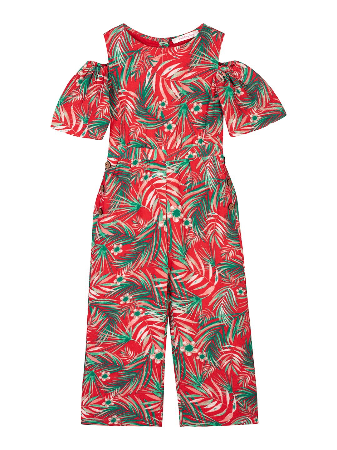 

Budding Bees Girls Red & Green Printed Basic Jumpsuit
