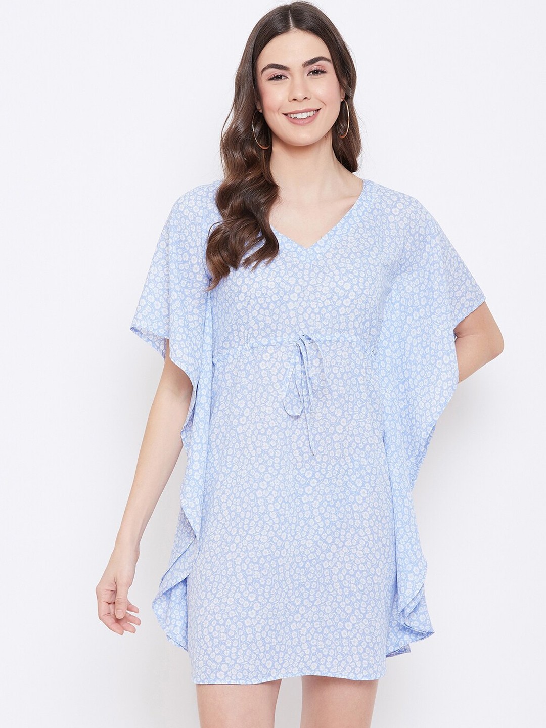 

sandy AND ritz Women Blue Ditsy Floral Polyester Kaftan Dress