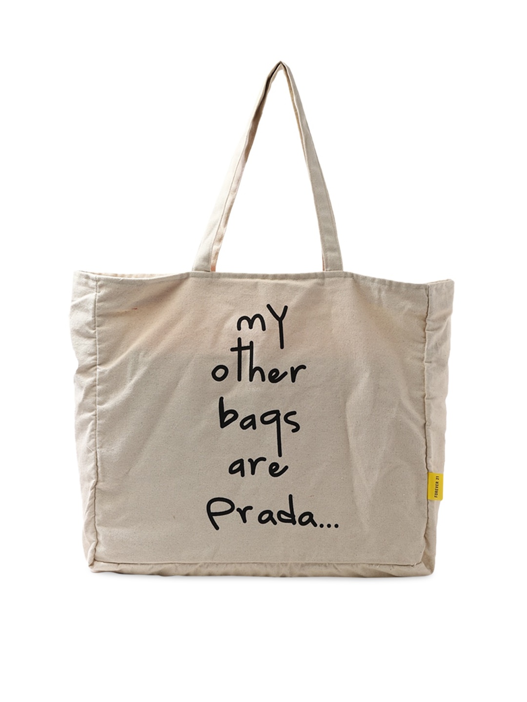 

FOREVER 21 Beige Printed Shopper Tote Bag
